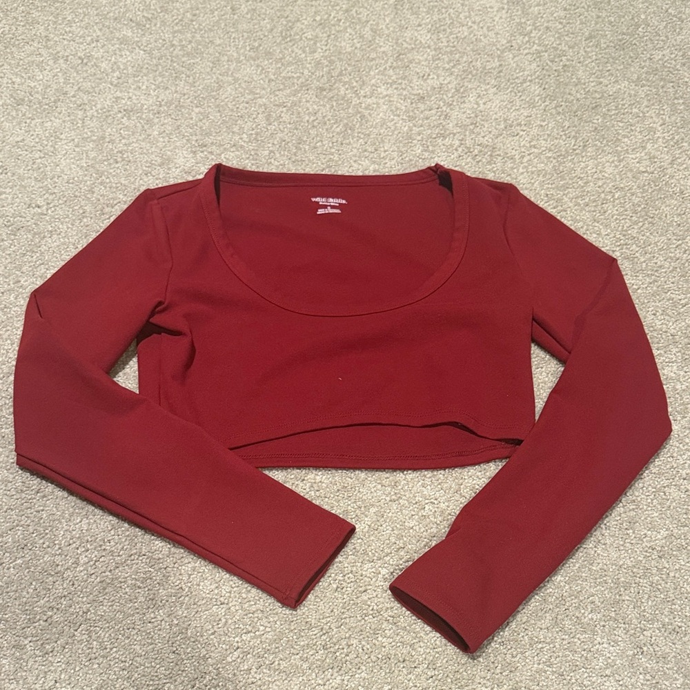 Wild Fable Burgundy Long Sleeve Crop Top